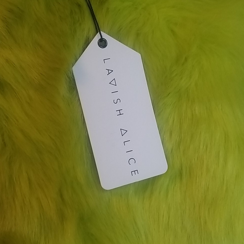 LAVISH ALICE FAUX FUR COAT NEON GREEN - Picture 6 of 6